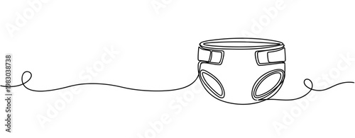 Baby diaper resting connected to continuous line on white field