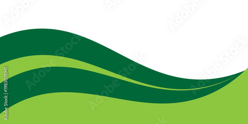 Fotografie Eco-inspired abstract background featuring undulating layered waves in shades of forest and lime green on a clean white field