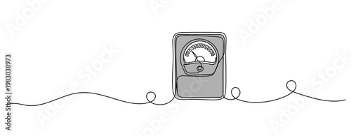 Analog meter resting on continuous line across white space