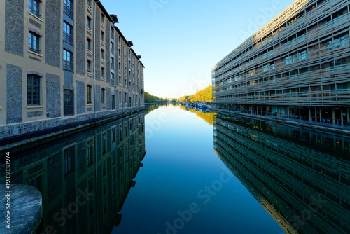 The Villette canal basin in Paris city