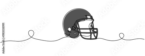 Football helmet resting on continuous line white background