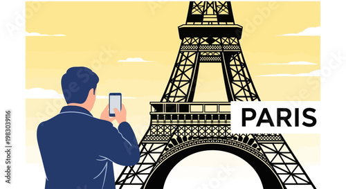 Tourist Photographing Eiffel Tower in Paris with Smartphone