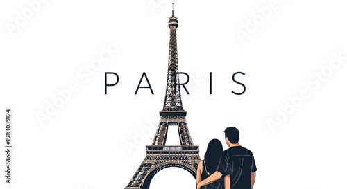 Couple Admiring Eiffel Tower in Paris