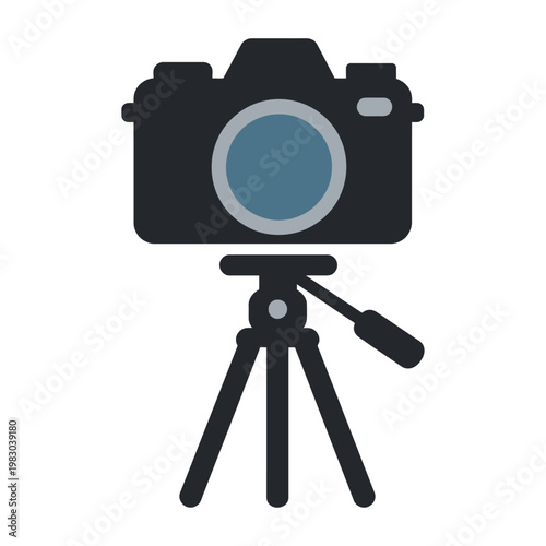 Vector graphic of a camera on a tripod, symbolizing photography and videography equipment.