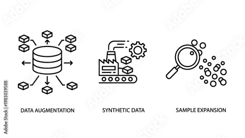 Icons for data augmentation synthetic data sample dispersion in data science augmentation synthetic dispersion technology analytics database information statistics learning algorithm