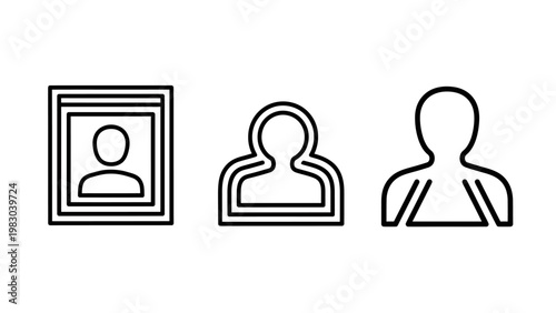 Profile icons: portrait frame user silhouette persona outline with human figure contact information silhouette portrait character identity individual representation iconography headshot