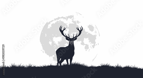 Majestic deer silhouette standing under a full moon at night.