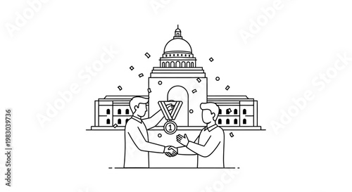 Government Award Ceremony: Handshake and Medal for Achievement in Front of Capitol Building