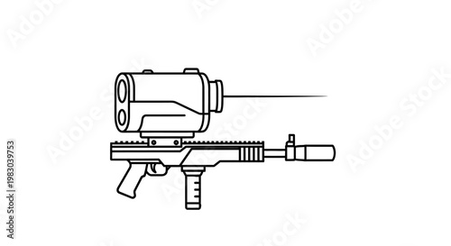 Futuristic Weapon with Laser Sight and Silencer - Sci-Fi Gun Illustration