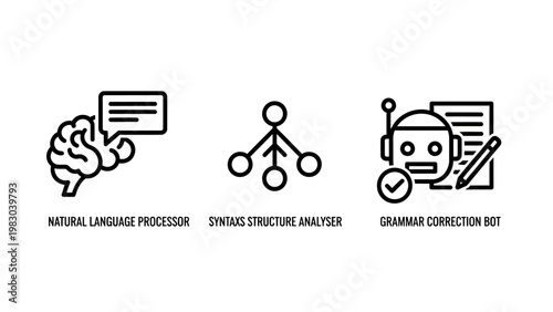 Natural language processing cluster analysis AI chatbot icons with artificial intelligence machine learning analysis document technology information communication research development
