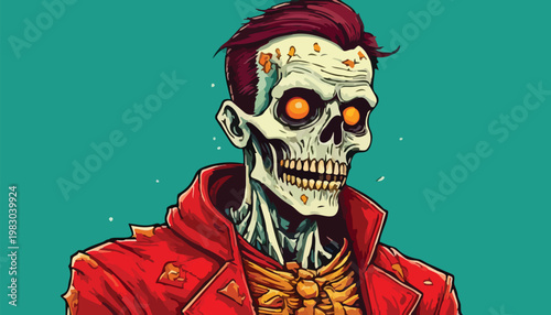 Cartoon Zombie with Red Hair and Jacket Illustration.