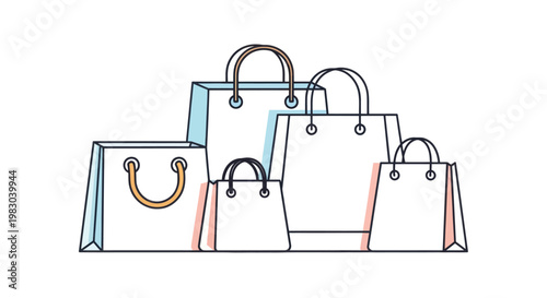 Set of minimalist paper shopping bags illustration isolated on white background