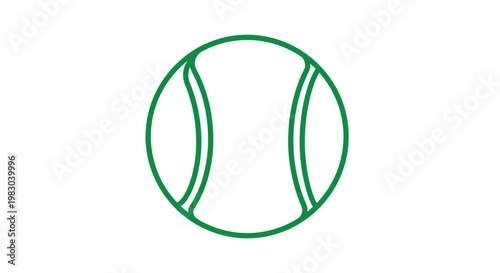 Green line art icon of a tennis ball isolated on white background