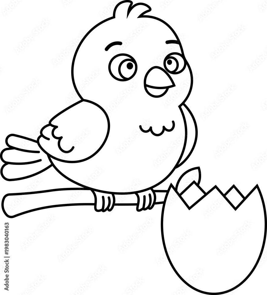 Obraz premium Cute Birds with egg sitting on a Branch Illustration vector outline