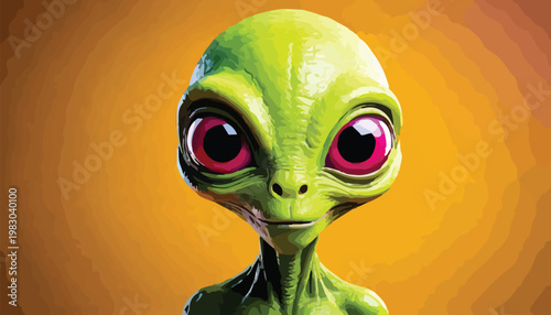 Close-up of a Green Alien with Large Eyes.