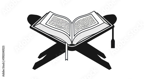 Open Quran on a Traditional Rehal Stand - Islamic Holy Book Vector