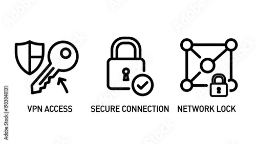Cybersecurity icons: vpn access secure connection network lock with internet security cyber attack cybersecurity connection protection internet security encryption technology computer