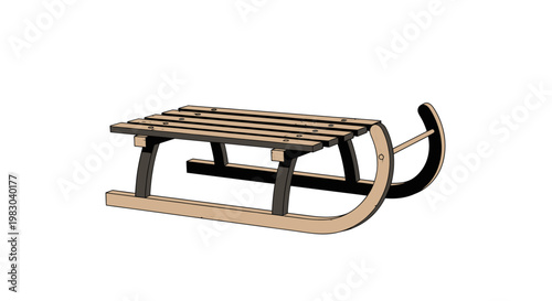 A classic wooden sled for winter fun and recreation.
