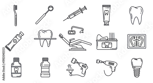 Collection of dental hygiene and dentistry icons