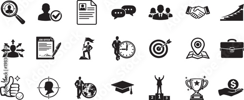 Headhunting line icon set, recruitment, resume, candidate, interview symbols, HR hiring vector.