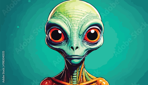 Detailed Portrait of a Cartoon Alien with Large Eyes.