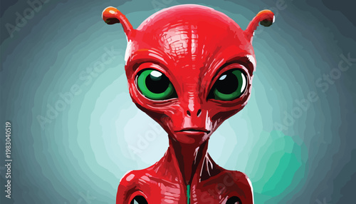 Detailed Portrait of a Red Alien with Large Green Eyes.