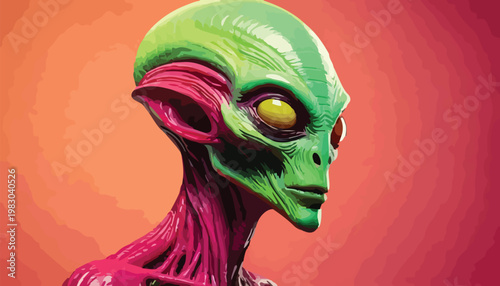 Detailed Portrait of a Green and Pink Alien Creature.