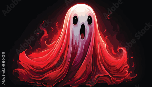 Eerie Ghost with Red Sheet Floating in the Dark.