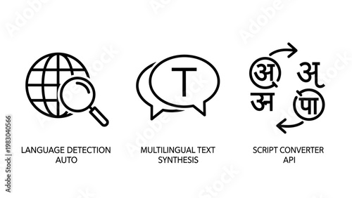 Language and translation technology icons for automatic language detection multilingual text synthesis and script converter api with language detection translation multilingual synthesis software