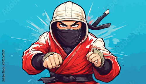 Intense Ninja Warrior Ready for Action with Determined Expression.