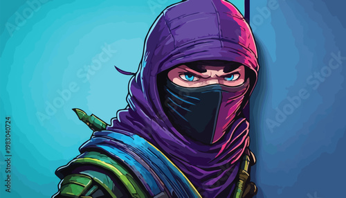 Intense Ninja Warrior with Piercing Blue Eyes.