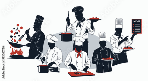 Culinary Team Working Together in a Busy Kitchen Environment.