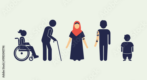 Diverse group of people representing different ages and abilities.