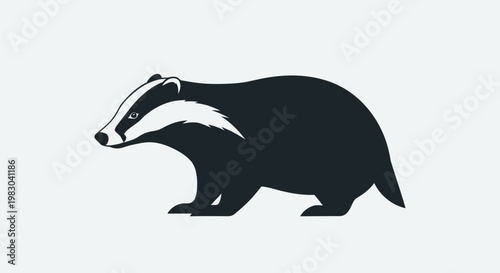 Stylized Illustration of a Black and White Badger Standing 1.