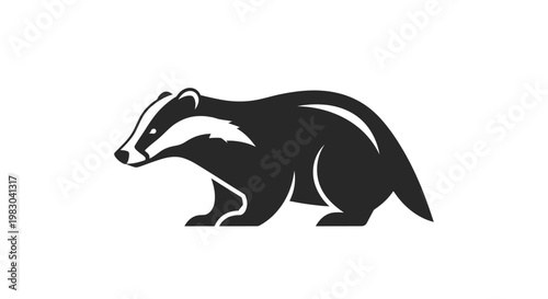 Stylized Silhouette of a Black and White Badger Animal 1.