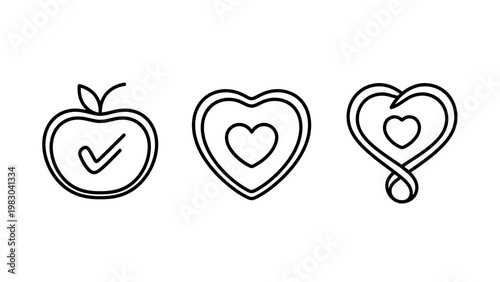 Health and wellness heart shape love concept icons with wellness positive nutrition lifestyle wellbeing affection relationship caregiving protection kindness vitality standard verification