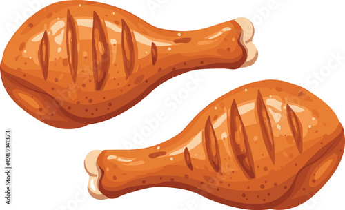 Grilled chicken drumsticks vector illustration isolated roasted meat food icon set with crispy fried chicken legs for fast food menu design