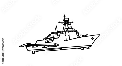 Modern Warship Silhouette, Naval Destroyer Blueprint, Military Ship Outline