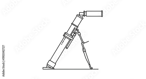 Mortar weapon line art illustration, military equipment, artillery, tripod, historical weapon