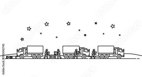 Movers Loading Boxes onto Trucks at Night with Stars