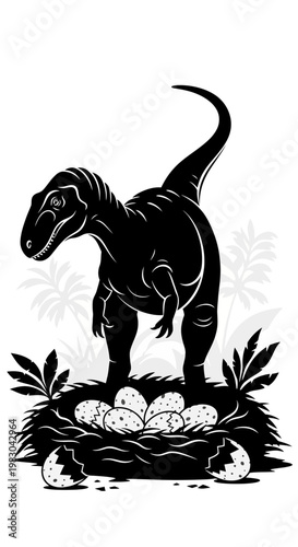 Dinosaur Mother Protecting Her Nest of Eggs.
