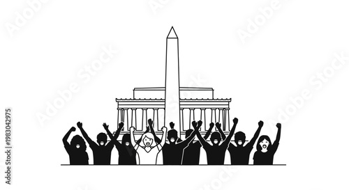 Protestors with Raised Fists in Front of Lincoln Memorial, Washington D.C.