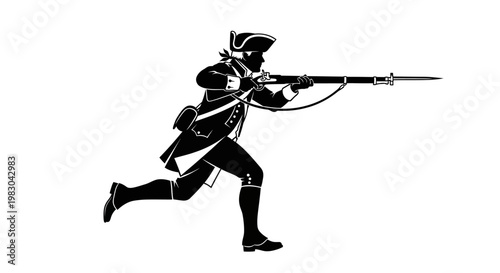 Revolutionary War Soldier Running with Musket, Silhouette