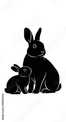 Silhouette of a mother rabbit and her baby bunny.