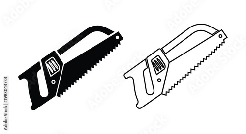 Two distinct hand saw illustrations one black and one white as a silhouette