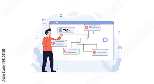 Man Planning Tasks on Digital Board, Workflow Management, Project Planning, Business Strategy