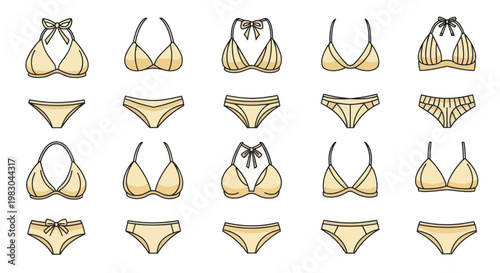 Variety of womens bikini swimsuits.