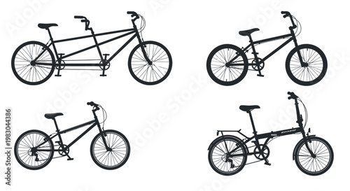 Tandem Bicycles in Various Configurations Shown.