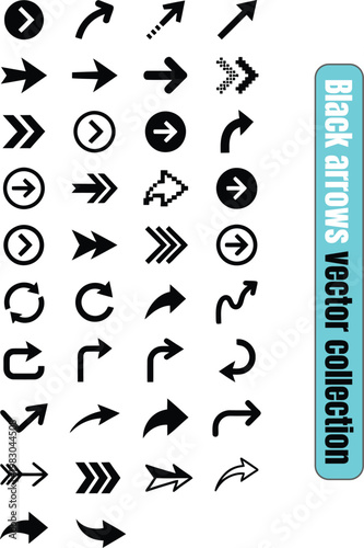 Collection of diverse black arrow icons and symbols for navigation and direction on a white background vector icon set