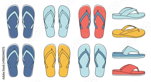 Colorful flip flops in various styles.